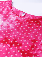 Women Pink & White Printed Straight Kurta
