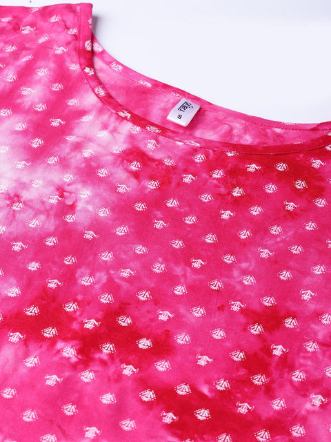 Women Pink & White Printed Straight Kurta