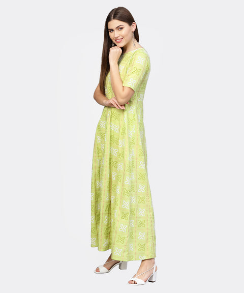 Women Green & Off-White Bandhani Printed Maxi Dress