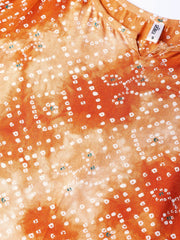 Women Rust Orange & White Bandhani Printed Straight Kurta