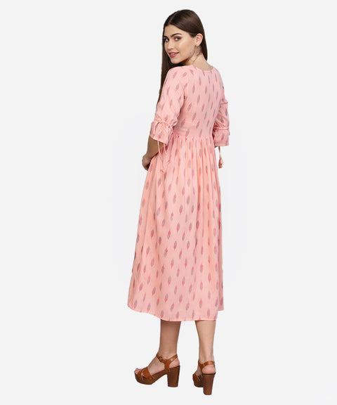 Women Peach-Coloured Printed A-Line  Dress