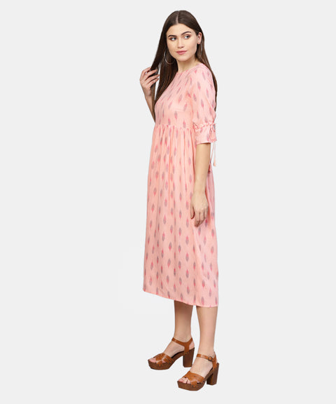 Women Peach-Coloured Printed A-Line  Dress