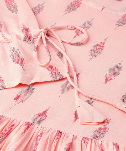 Women Peach-Coloured Printed A-Line  Dress