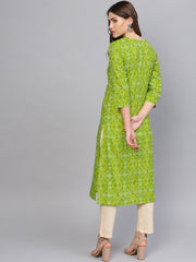 Women Green & Cream-Coloured Printed Kurta with Trousers