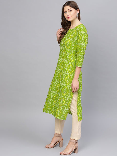 Women Green & Cream-Coloured Printed Kurta with Trousers