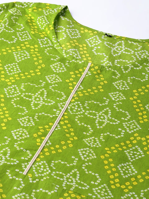 Women Green & Cream-Coloured Printed Kurta with Trousers