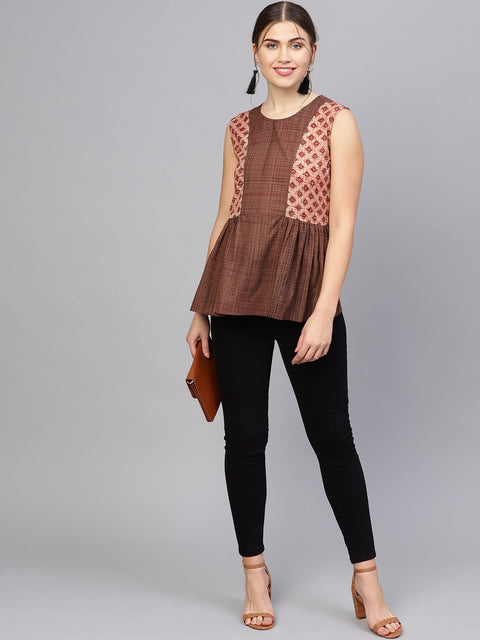 Women Brown Printed A-Line Top