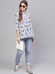 Women Off-White & Blue Printed A-line tunic