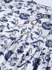 Women Off-White & Blue Printed A-line tunic