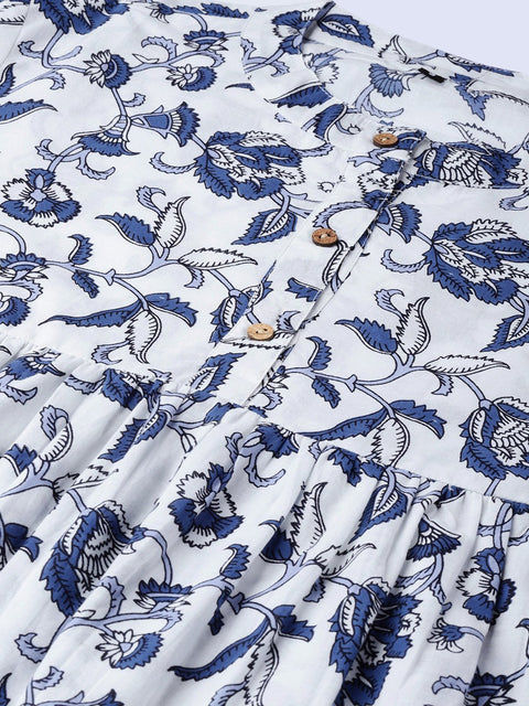 Women Off-White & Blue Printed A-line tunic