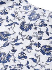 Women White & Blue Printed A-Line Kurta
