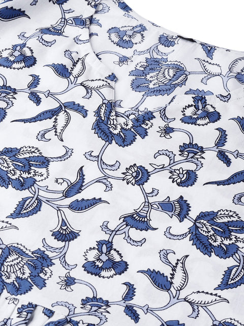 Women White & Blue Printed A-Line Kurta
