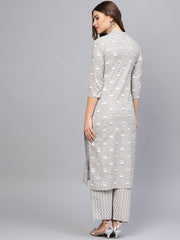 Women Grey & Off-White Printed Kurta with Trousers