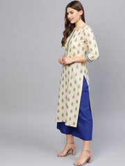 Women Cream-Coloured & Blue Printed Kurta with Palazzos