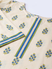 Women Cream-Coloured & Blue Printed Kurta with Palazzos