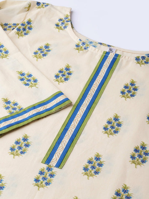 Women Cream-Coloured & Blue Printed Kurta with Palazzos