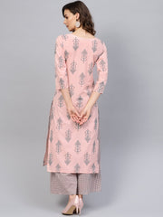 Women Pink & Teal Blue Printed Kurta with Palazzos