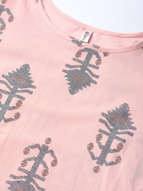 Women Pink & Teal Blue Printed Kurta with Palazzos