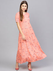 Women Peach-Coloured Printed Maxi Dress