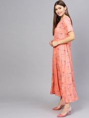 Women Peach-Coloured Printed Maxi Dress