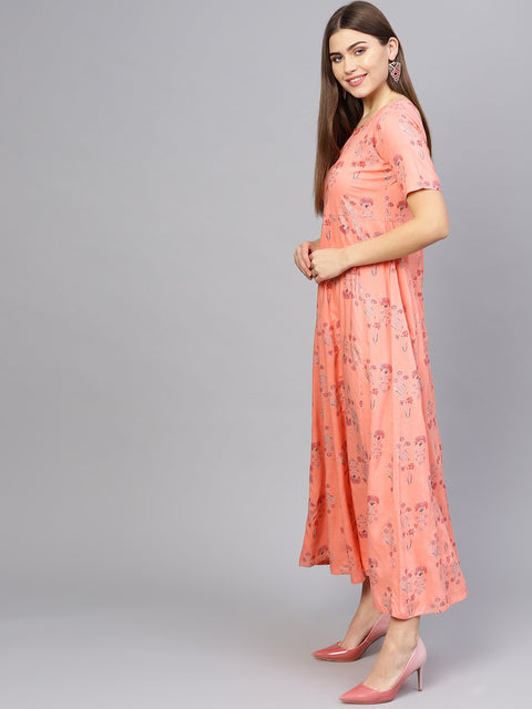 Women Peach-Coloured Printed Maxi Dress
