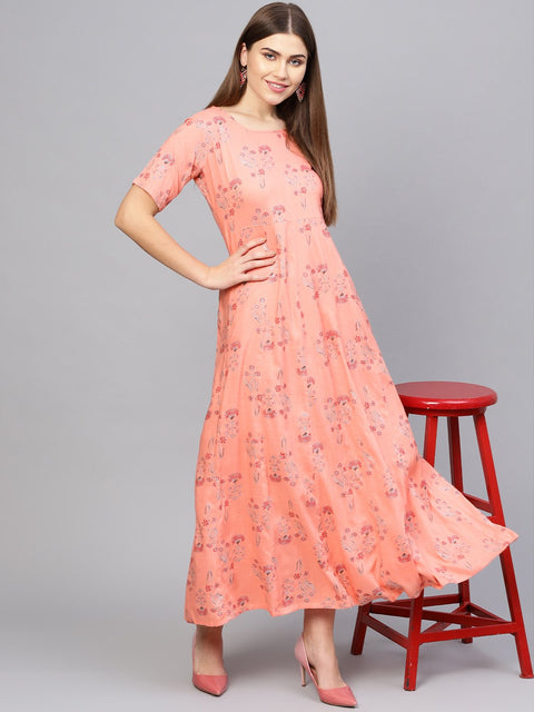 Women Peach-Coloured Printed Maxi Dress