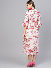 Women Off-White & Pink Printed Empire Dress