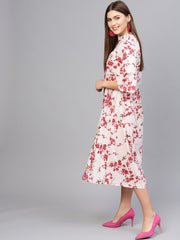 Women Off-White & Pink Printed Empire Dress