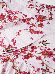 Women Off-White & Pink Printed Empire Dress