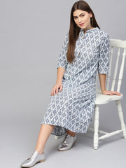 Women Navy Blue & Off-White Printed A-Line Dress