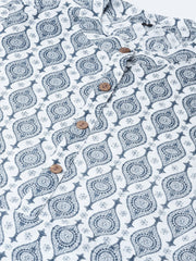 Women Navy Blue & Off-White Printed A-Line Dress