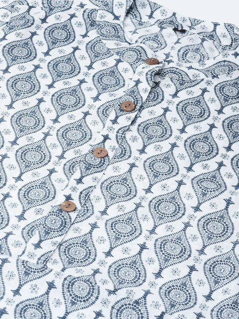 Women Navy Blue & Off-White Printed A-Line Dress