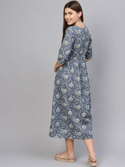 Women Navy Blue & Off-White Printed A-Line Dress