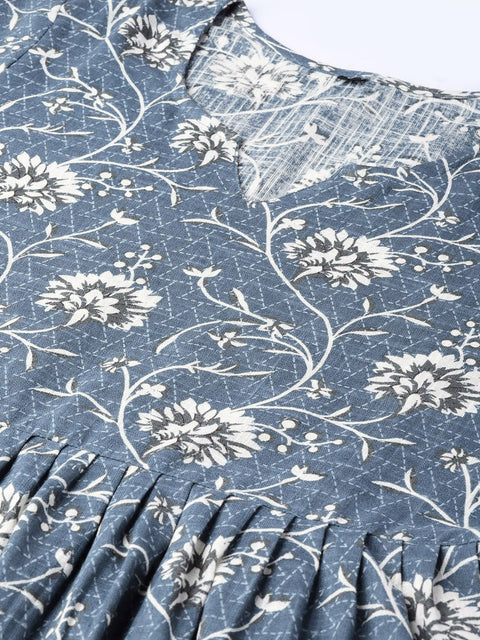 Women Navy Blue & Off-White Printed A-Line Dress