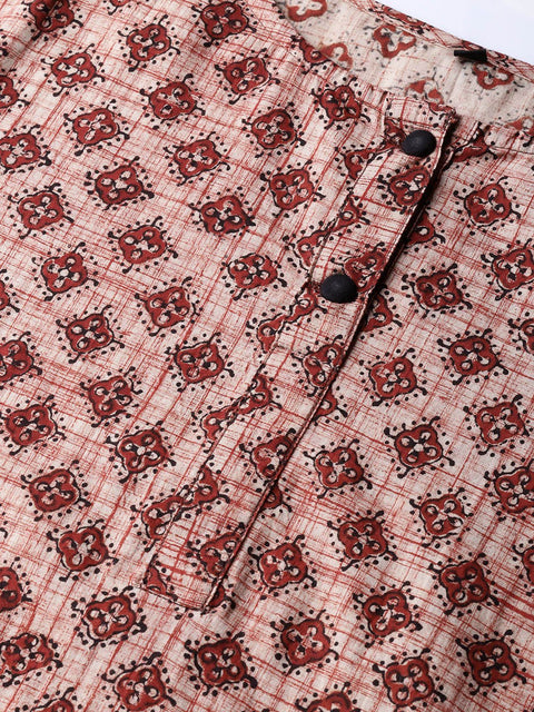Women Beige & Brown Printed Kurta with Trousers