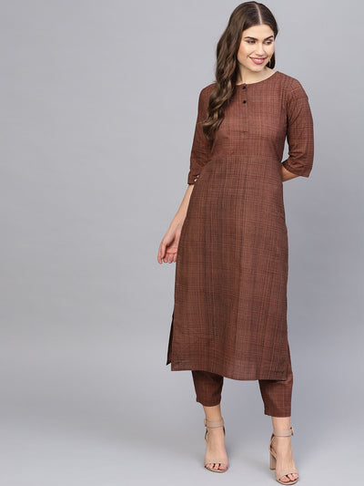 Women Brown Printed Kurta with Trousers