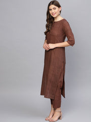 Women Brown Printed Kurta with Trousers