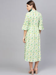 Women Cream-Coloured & Green Printed A-Line Dress