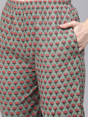 Sage Green with multi Floral printed kurta set with gota detailing