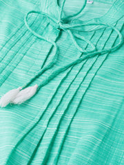 Solid Green self printed top with dori work at yoke