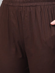 Beige with multi colored floral kurta with solid chocolate brown pants