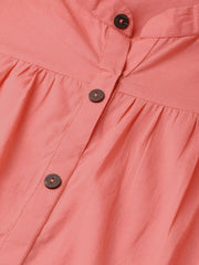 Solid Peach kurta with gathered detailing with Solid White Pants