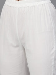 Solid Peach kurta with gathered detailing with Solid White Pants