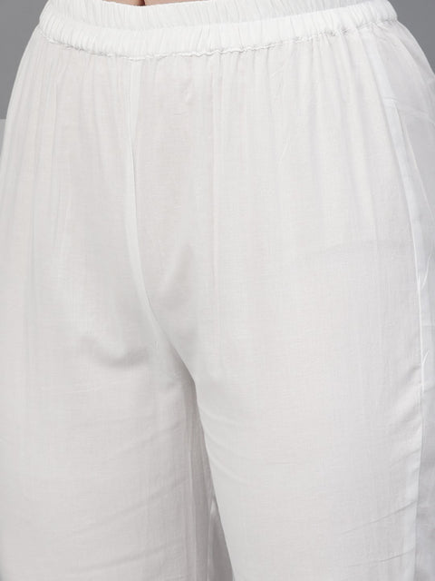 Solid Peach kurta with gathered detailing with Solid White Pants