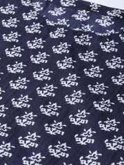 Navy Blue & White Floral Printed A-line cotton Kurta