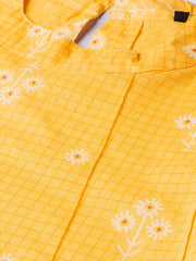 Yellow floral & checks printed a-line top