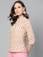 Cream and pink floral printed a-line top