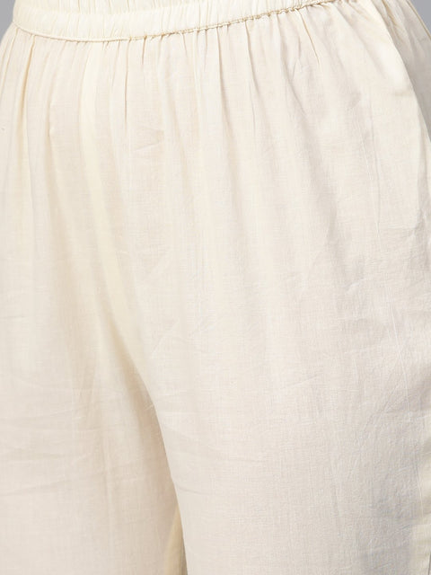 Red bandhani printed kurta with solid cream pants