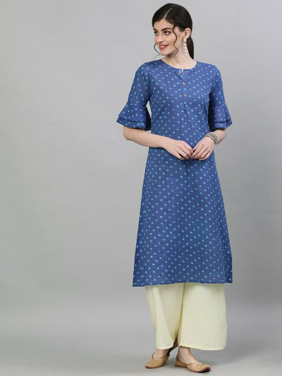 Women Blue Printed A-Line Kurta
