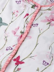 Off white multi colored floral kurta with collar and placket detailing with solid light pink pallazos